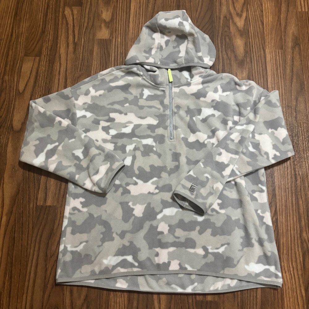 FILA Sport * Woman’s Grey & Pink Camo 1/4 Zip Pullover Hoodie * Size XL